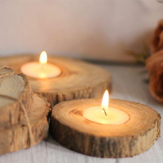 Natural Wooden Log Candles (Set Of 4)