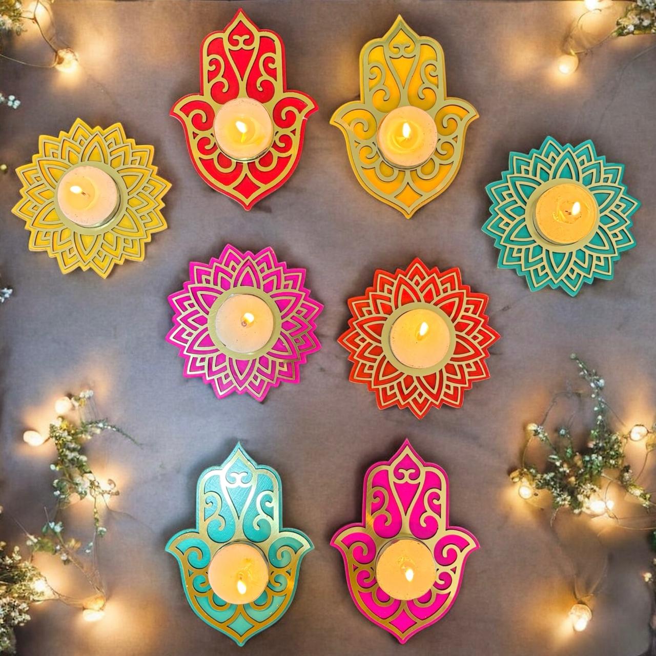 Serenity Duo- Set of 8 Colorful Candle Diya Set
